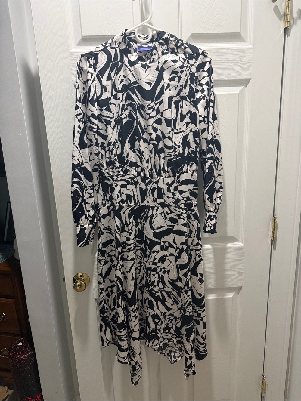 Abstract Black and White Long Sleeve Midi Dress by Future Collective